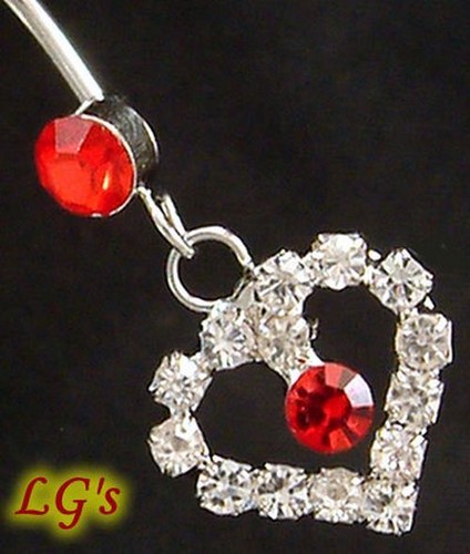 Belly Button pierced Navel Ring Dangle Jewelled HEART colour CZ Gem inner U PICK - Picture 6 of 7
