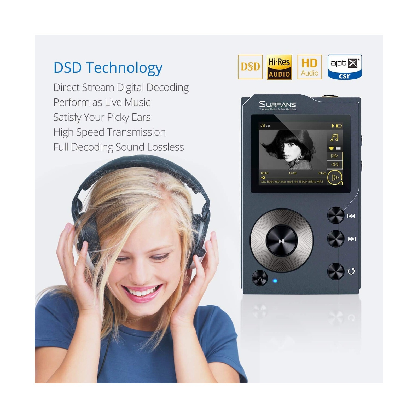 Surfans F20 HiFi MP3 Player with Bluetooth, Lossless DSD High