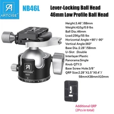 Low Profile Ball Head 46mm All Metal CNC Camera Tripod Head  Lever Release Clamp