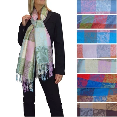 PAULO DUE Damen Winter Patchwork Design Jacquard Print Schal Geschenke für Sie