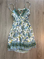 Angie Open Back White Dress with Blue & Green Floral Print