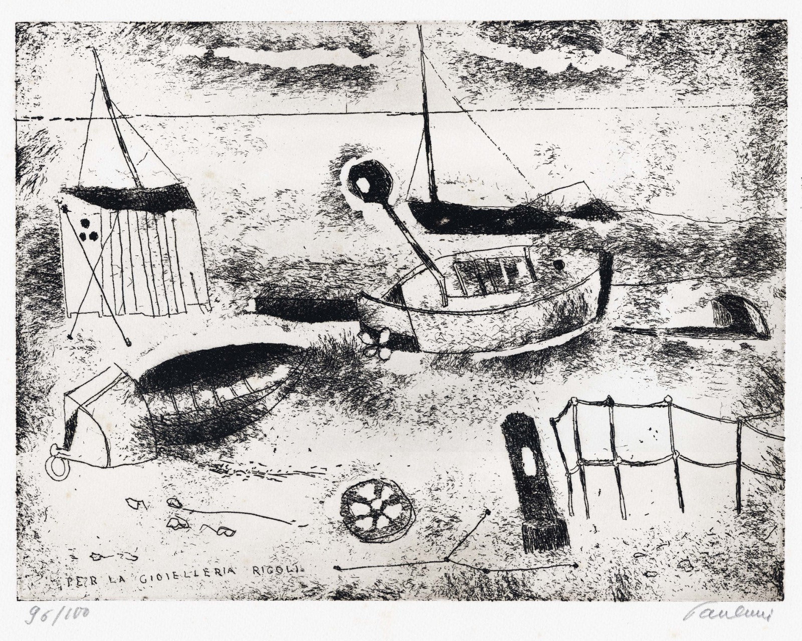 ENRICO PAULUCCI "BOATS IN DISARMO, 1978 for Rigoli jewelry.