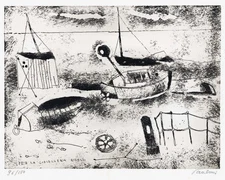 ENRICO PAULUCCI  " BARCHE IN DISARMO, 1978   per la gioielleria Rigoli .