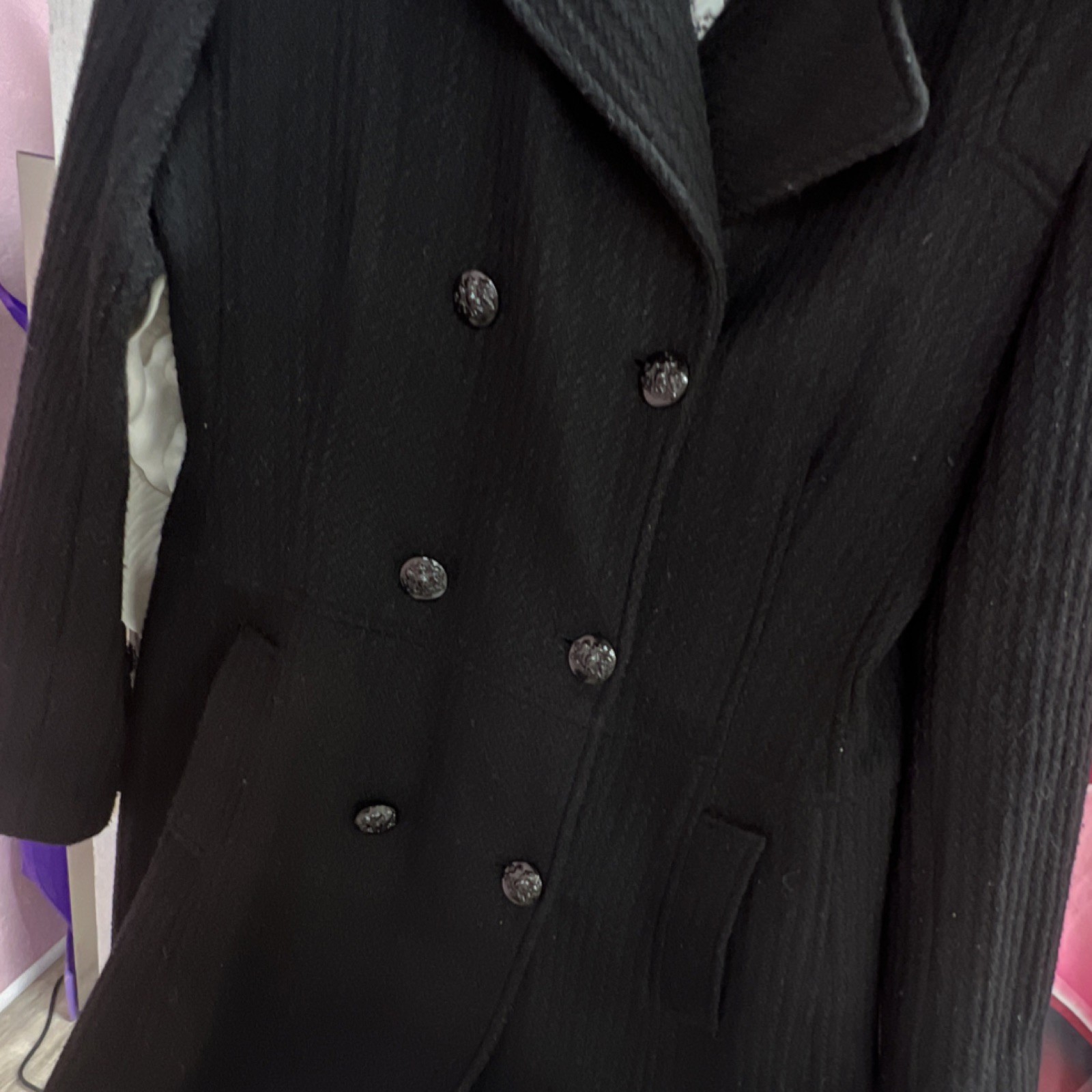 GUESS Black Double-Breasted Collared Lined Epaule… - image 3