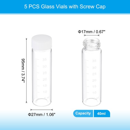 5 Pcs 40ml Clear Glass Vials with White Screw Caps, Sealed Bottles with Scale - Afbeelding 2 van 6