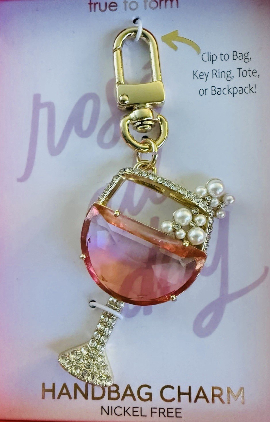 ❤️NWT Tru to Form Rosé Wine Glass Bag Charm/ Keychain ￼