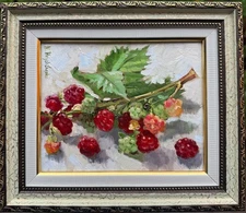 Still life Raspberries Original Oil Realism Painting Art Food 5x6 inch