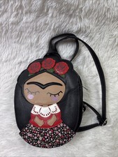 Frida Kahlo Mini Backpack Sleepyville Critters Faux Leather Black Art Bag