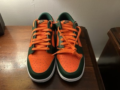Nike Dunk Low Miami Hurricanes Orange Green Leather Low Top Athletic Sneakers