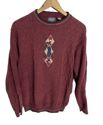 Vintage 90 s Hager Tour Golf Men s Red Knit Embroidered Sweater Size Large