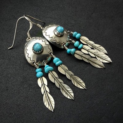 Vintage Navajo Ohrringe TB Sterling Silber 925 Türkis