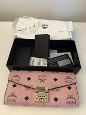 MCM Wallet Gold Chain Pink Leather Crossbody Bag   Authentic