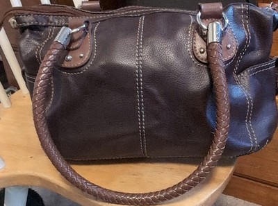 Relic Brown Satchel Braided Handles Pebbled Finish Silver Hardware Zip Closure