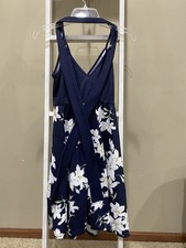 SHEIN Navy Blue Floral Wrap Dress Size S Criss Cross Back |0146