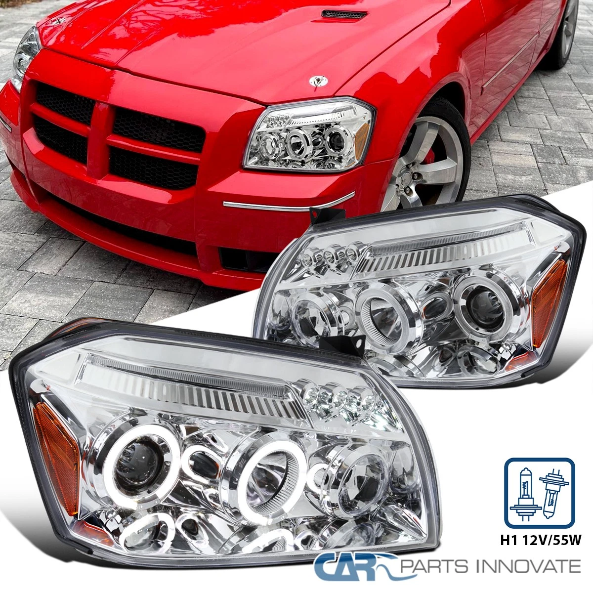 Pair Black Housing Headlights – 2003-2005 Dodge Neon SE/SRT/SXT/RT, Clear Lens, DOT/SAE - View #4