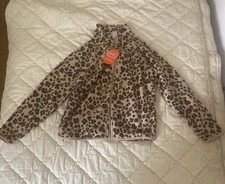 Wonder Nation Girls Jacket Size L 10-12 Long Sleeve Faux Fur Cheetah Print A1