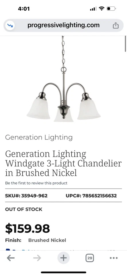 Araña Sea Gull Holman 3 luces 18 pulgadas níquel cepillado, 31806-962 Foto 2 de 4