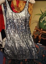 Express Women's XS Sequined Black Silver Sleeveless Dress