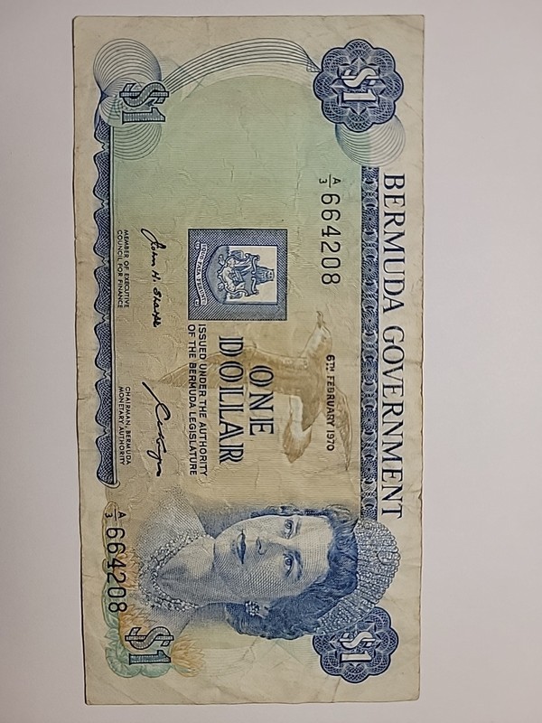 Vintage Bermuda Government $1 Banknote – 6th February 1970 – Queen Elizabeth II