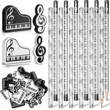 24 Pcs Music Pencils Music Note Pencil and Erasers Piano Recital Gifts Wood P...