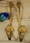 French Antique Pair Gilt Bronze Curtain Tie Backs Hooks Louis XVI -Ships DDPtoUS