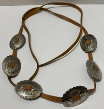Leather Strap With 6 Concho’s Native American Southwestern 5 Feet Belt Necklace