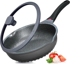 Vinchef New Handle Update 11In/5Qt Aluminum Nonstick Deep Frying Pan with Lid an