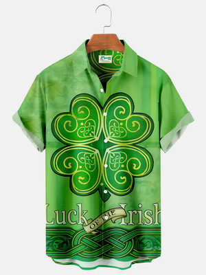 Irish Heritage St. Patrick's Day Hawaiian Shirt Shamrock Pattern Holiday Outfit