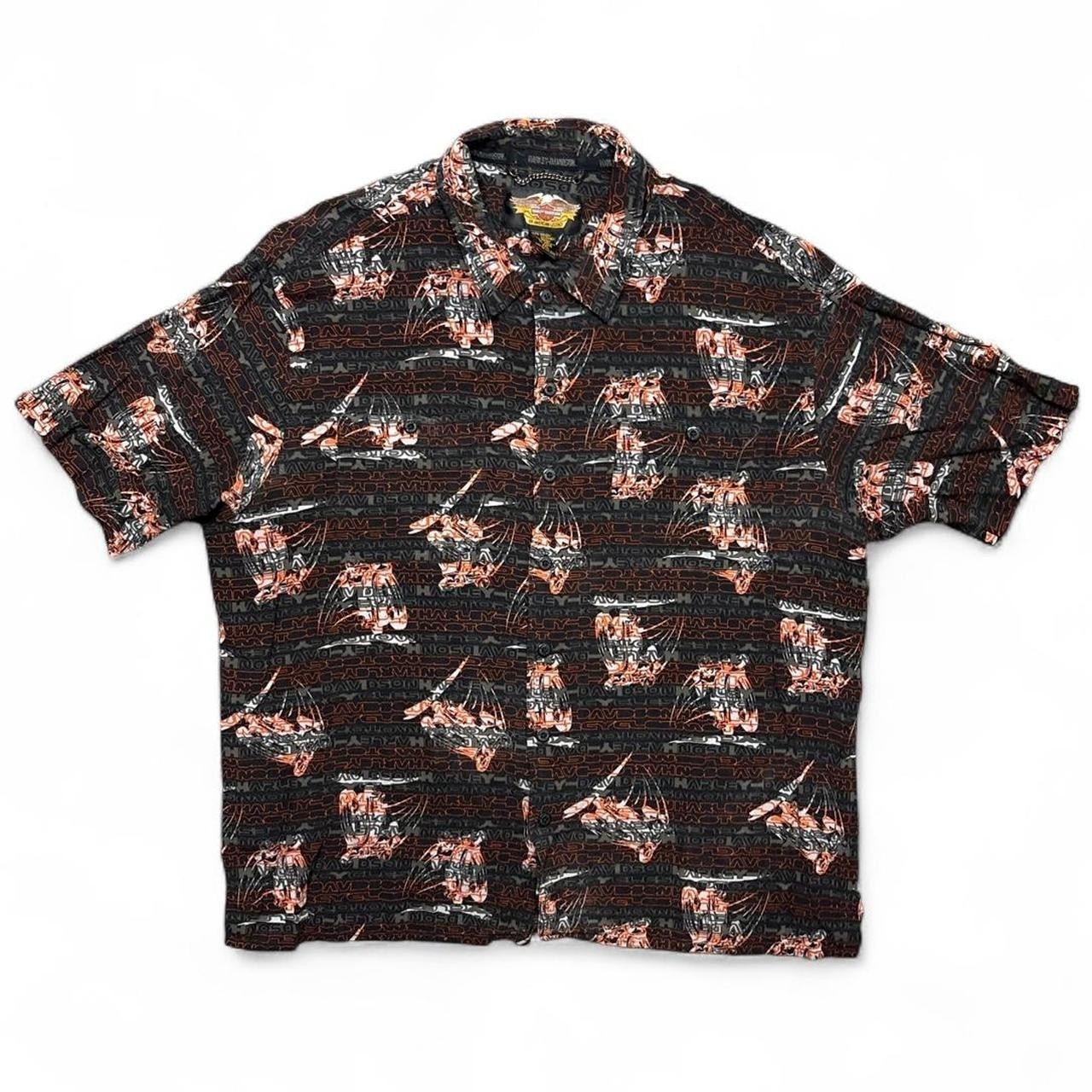 Harley Davidson Hawaiian Shirt Mens XXL Rayon Motorcycle Biker Black Button Y2K