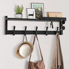 4 in 1 Coat Rack Wall Mount with Shelf, Coat Hooks 25.2" Entryway Coat Black