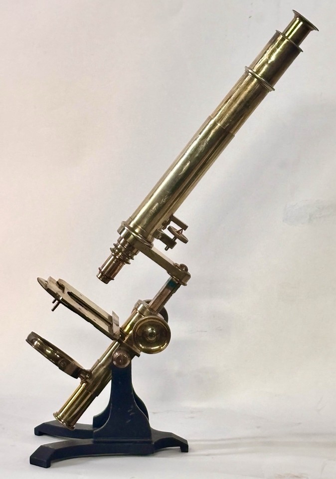 Antique 19th Century Brass Bar Limb Microscope with Box & Bullseye ...