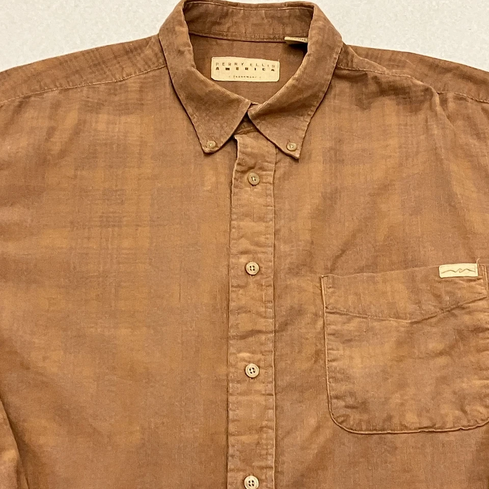 Perry Ellis Corduroy Shirt Pink Check Mens XL Long Sleeve Cotton Vintage - Image 2 of 4