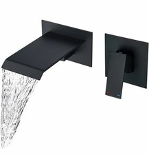 Matte Black Wall Mounted Bath Taps, Waterfall Spout Brass Bath Filler Tap