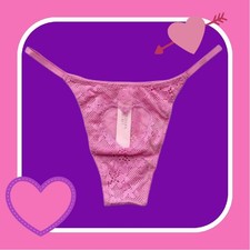 L Pink Floral Dream Angels Mesh Heart BLING Victoria's Secret Brazilian Pantie