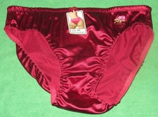 Lovely Wet Looking Embroider Liquid Satin Sissy Panties XL Burgundy NWT