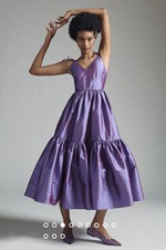 Anthropologie Bloni Tiered Shine Dress Purple Blue Shimmer V-Neck Party SP $248