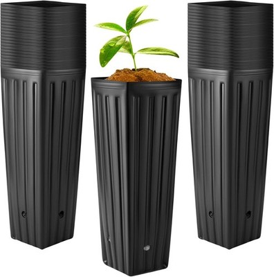 50/100 Pcs Tall Tree Pot Plastic Deep Plant Nursery Pots Black Seedling Treepots