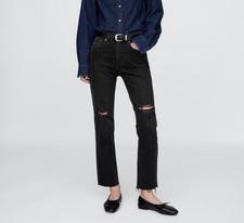 NWT Gap High Rise Cheeky Straight Jeans - Worn Black Destroy - Size 28 Long 6L 