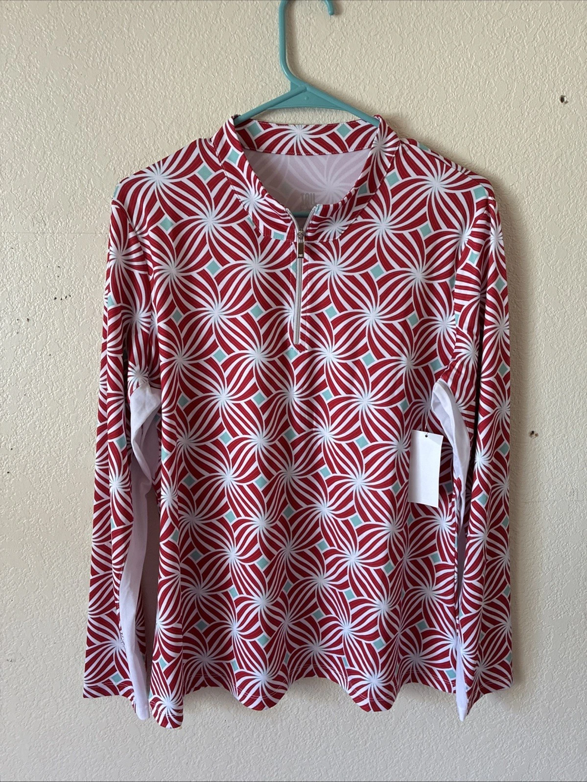Tail Women's Golf Shirt XL L/ Sleeve 1/4 Zip Sun Protection Red/blue Abstract Z