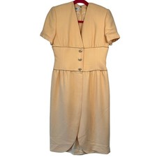 Vintage PSI Women's pale yellow Short Sleeve Rhinestone Button Dress Size 6