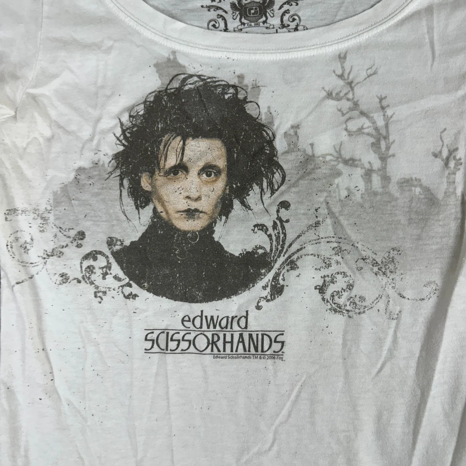 VTG Edward Scissorhands Shirt Girls Extra Large White Gothic Short Sleeve READ - Image 3 of 4