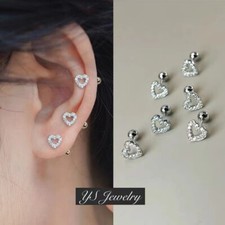 Womens Silver CZ Heart Screw Back Stud Earrings Surgical Steel Trendy Jewelry