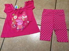 NWT Girls TV Peppa Pig Pink Butterfly Tunic Top Dots Short Set Size 12/18M 2T