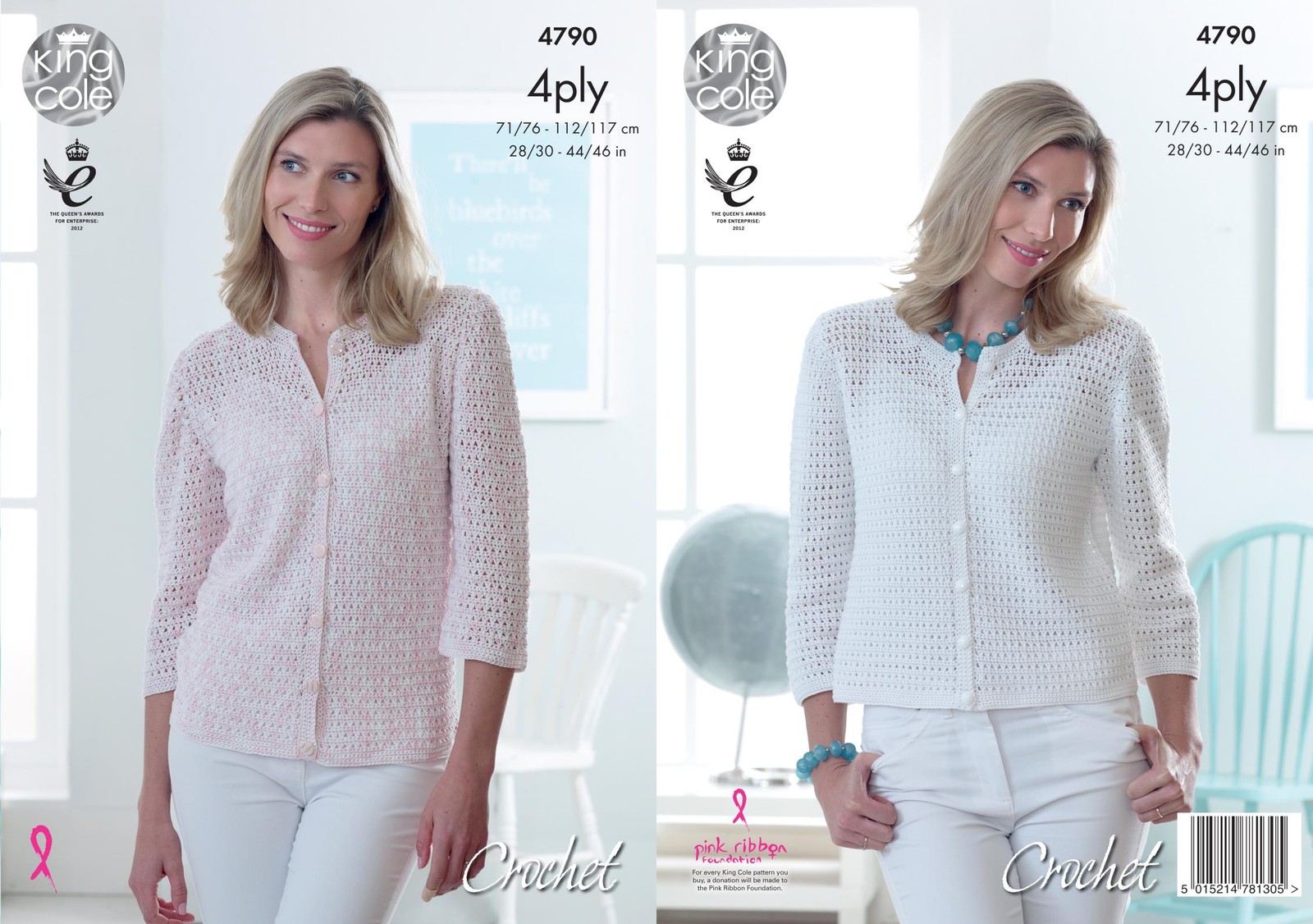 King Cole 4790 Crochet Pattern Womens Cardigan in King Cole Giza Cotton 4 Ply