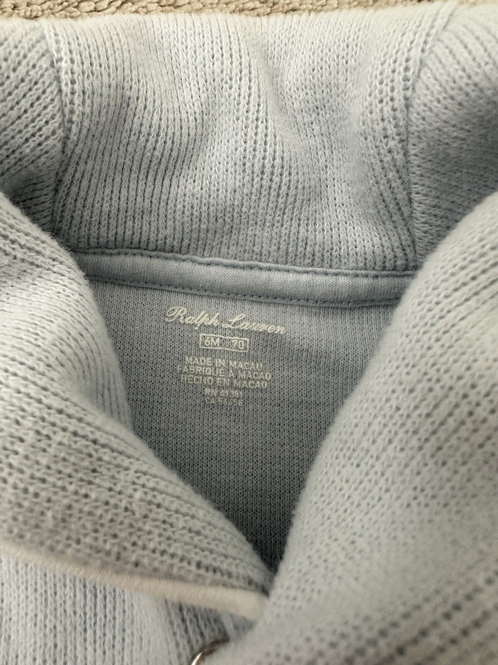 Ralph Lauren Baby Boy All In One Cowl Neck Romper Outfit Blue Size 6