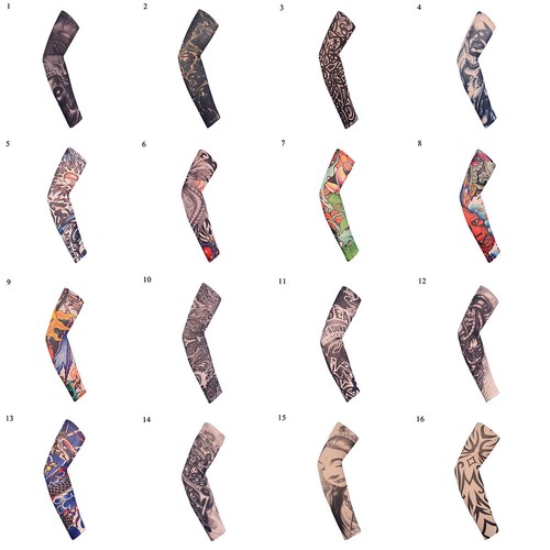 Fake Temporary Tattoo Sleeve Full Arm Cover UV Sun Protection Outdoor Sports - Picture 6 of 32