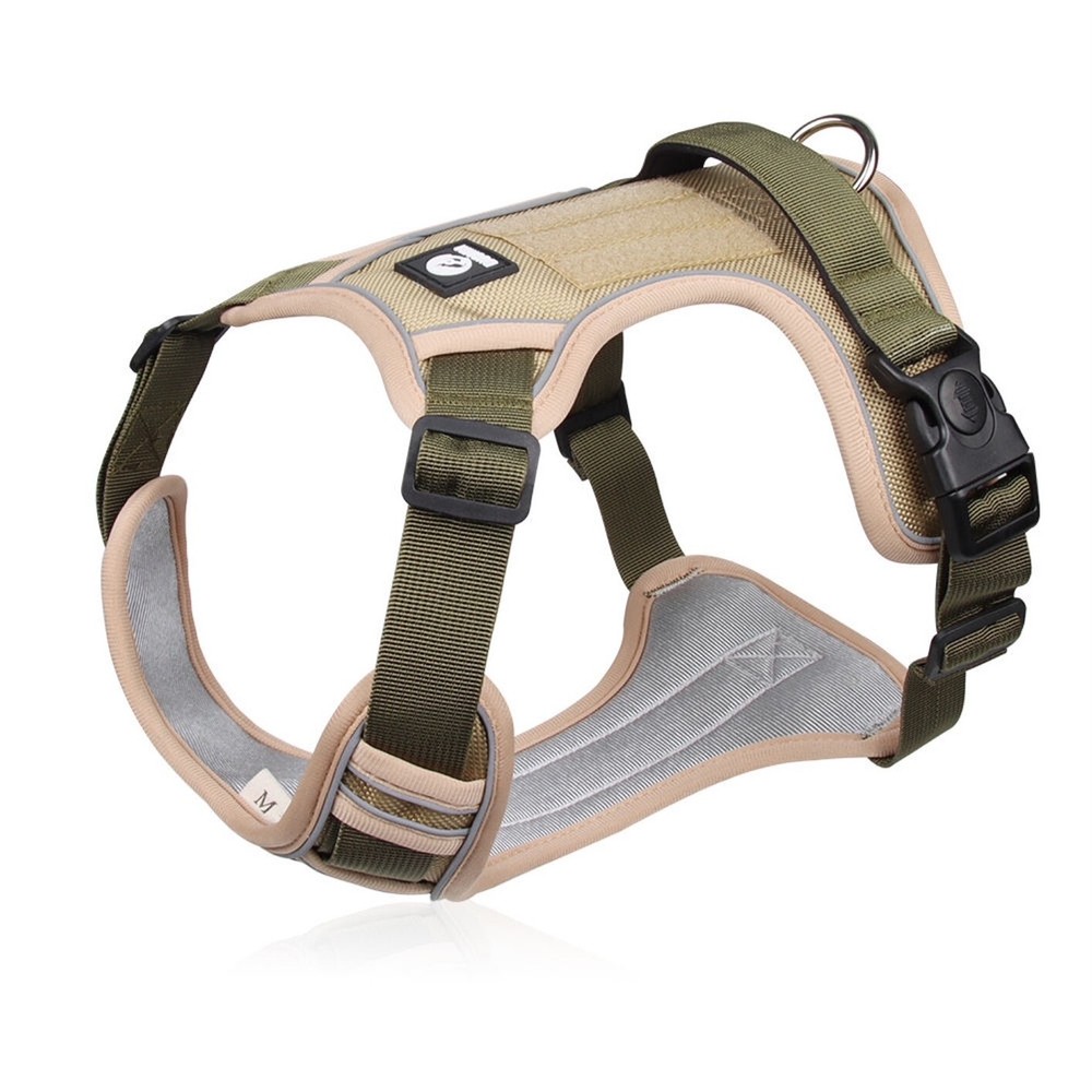 Dog Harness for Small Dogs No Pull with 2 Dog Leash Clips (Khaki - Large)