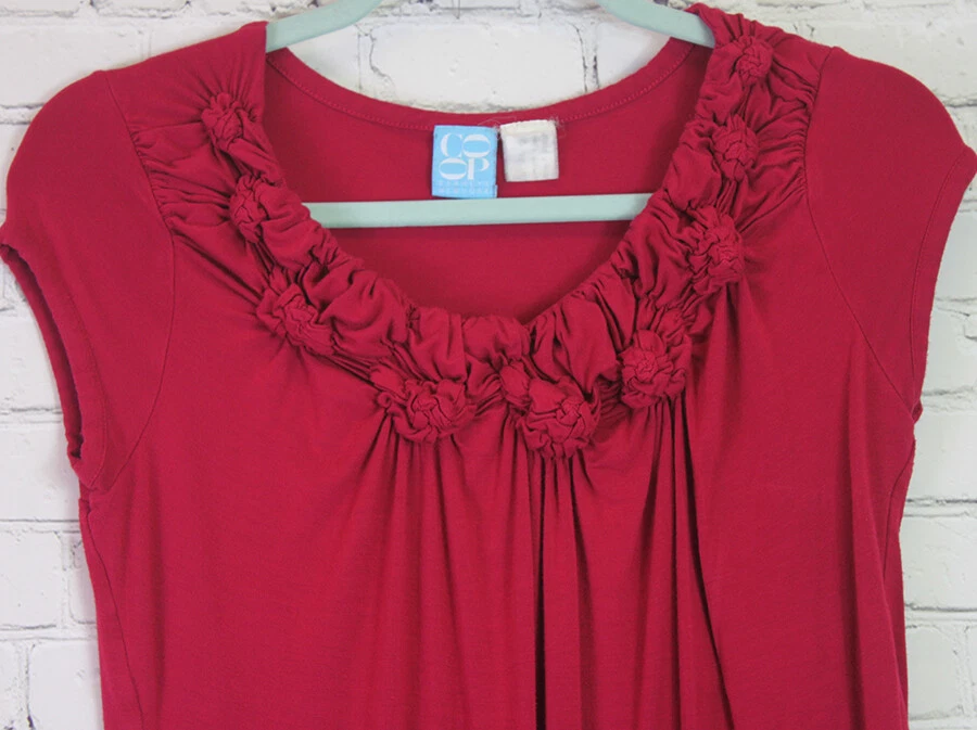 COOP Barneys New York Women M Red Stretch Knit Top Knotted Neck Detail Classic - Image 2 of 4