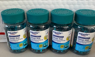 4x Equate Sleep Aid Softgels Maximum Strength 100 Ct Ships Worldwide EXP 9/2028