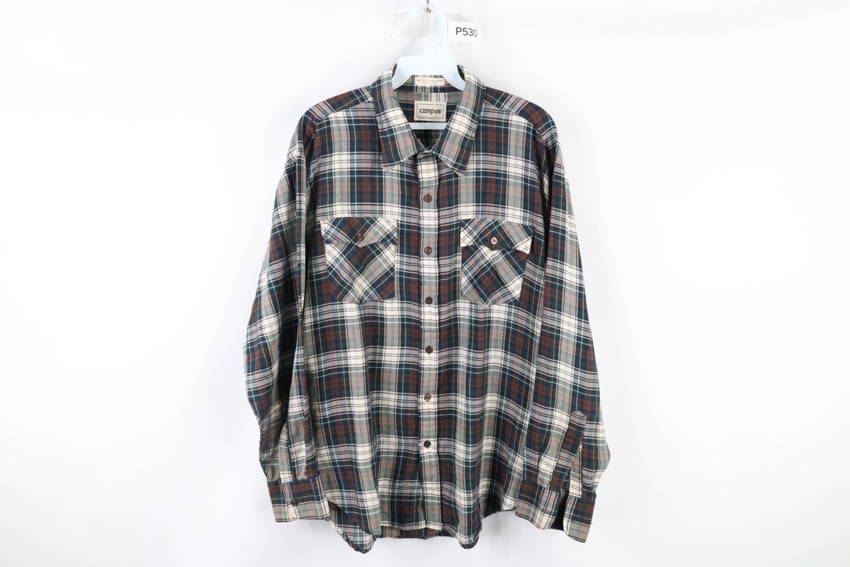 貴重◎ 70's unknown vintage print flannel Vintage 1970's Sears Wooly Plaid Shirt Jacket - New Old